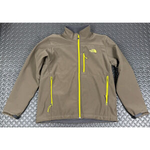 The North Face Mens Large Mountain Range Down Jacket Brown Yellow Zip KM 566532